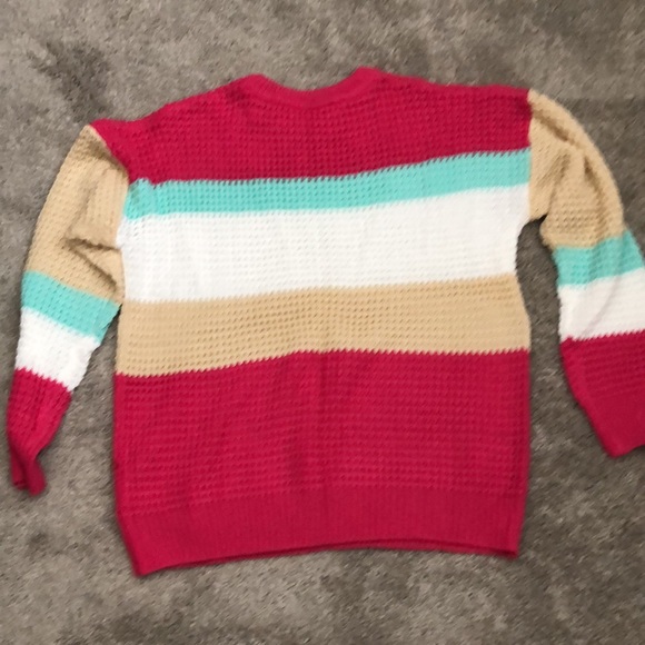 SHEIN Colorblock Crew Neck Sweater - Red, Beige, White, Aqua - Picture 5 of 7